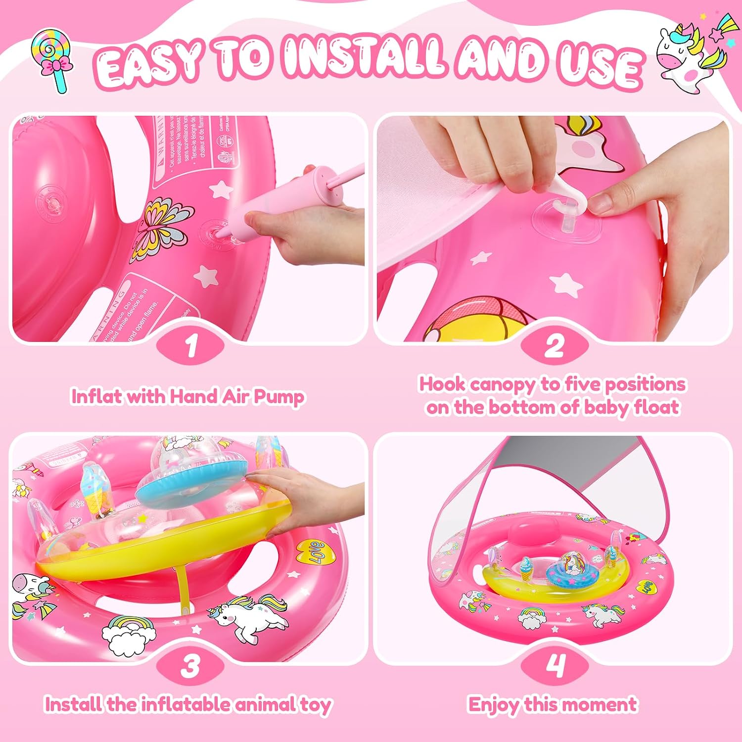 Thumbnail 5 de Enchanting Unicorn Baby Pool Float with Canopy and Toy Console