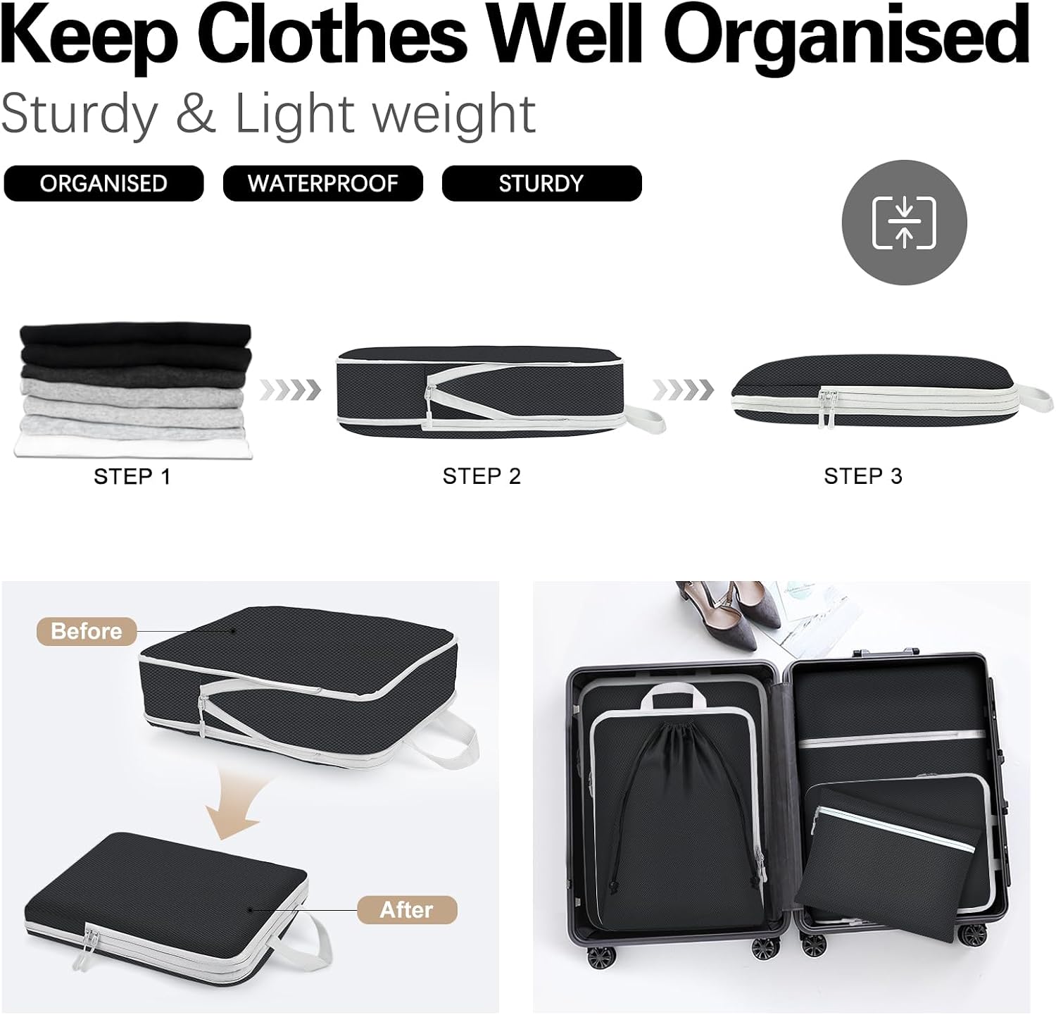 Thumbnail 1 de Compression Packing Cubes 9-Pack 70% space saving