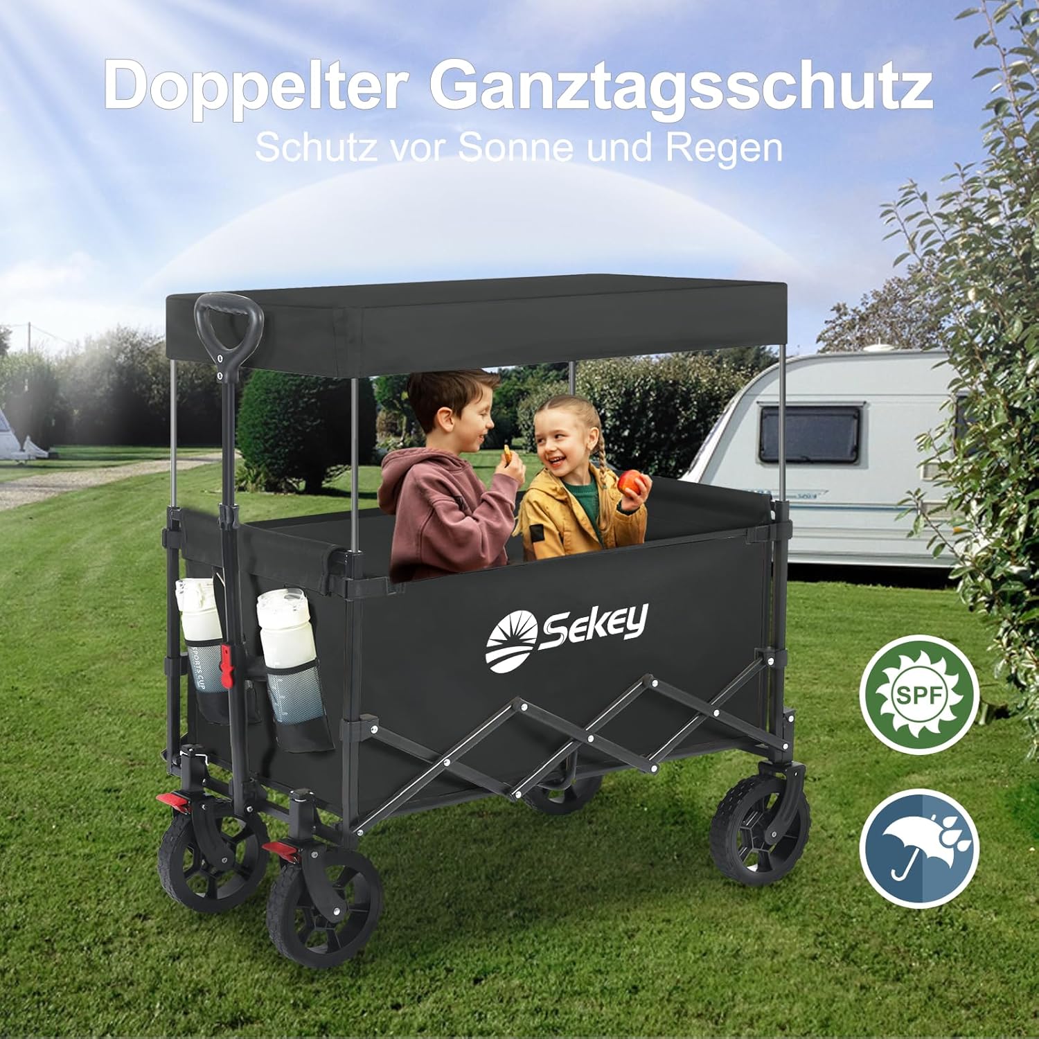 Thumbnail 6 de Sekey XXL Faltbarer Bollerwagen S4018 mit Dach und 150 kg Tragfähigkeit – Schwarz