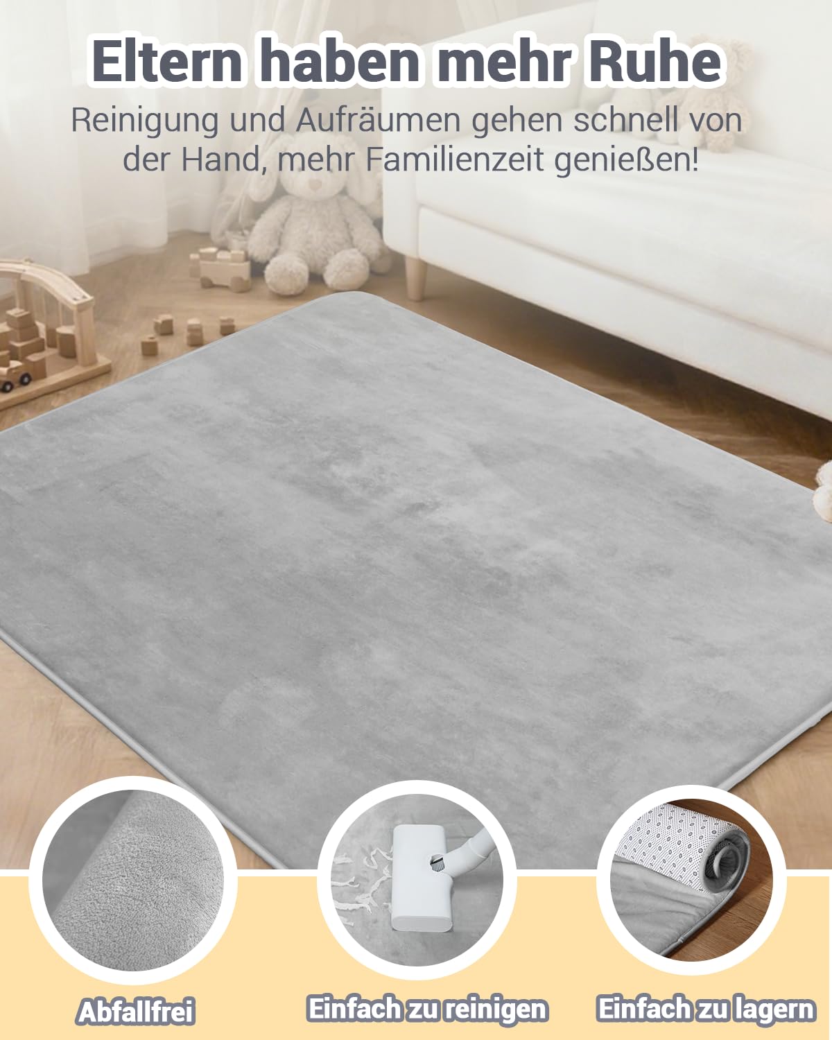 Thumbnail 5 de Favodormir Dicke Krabbelmatte Baby 150×180×3 cm (3 cm Schaum, rutschfeste Unterseite) – Grau
