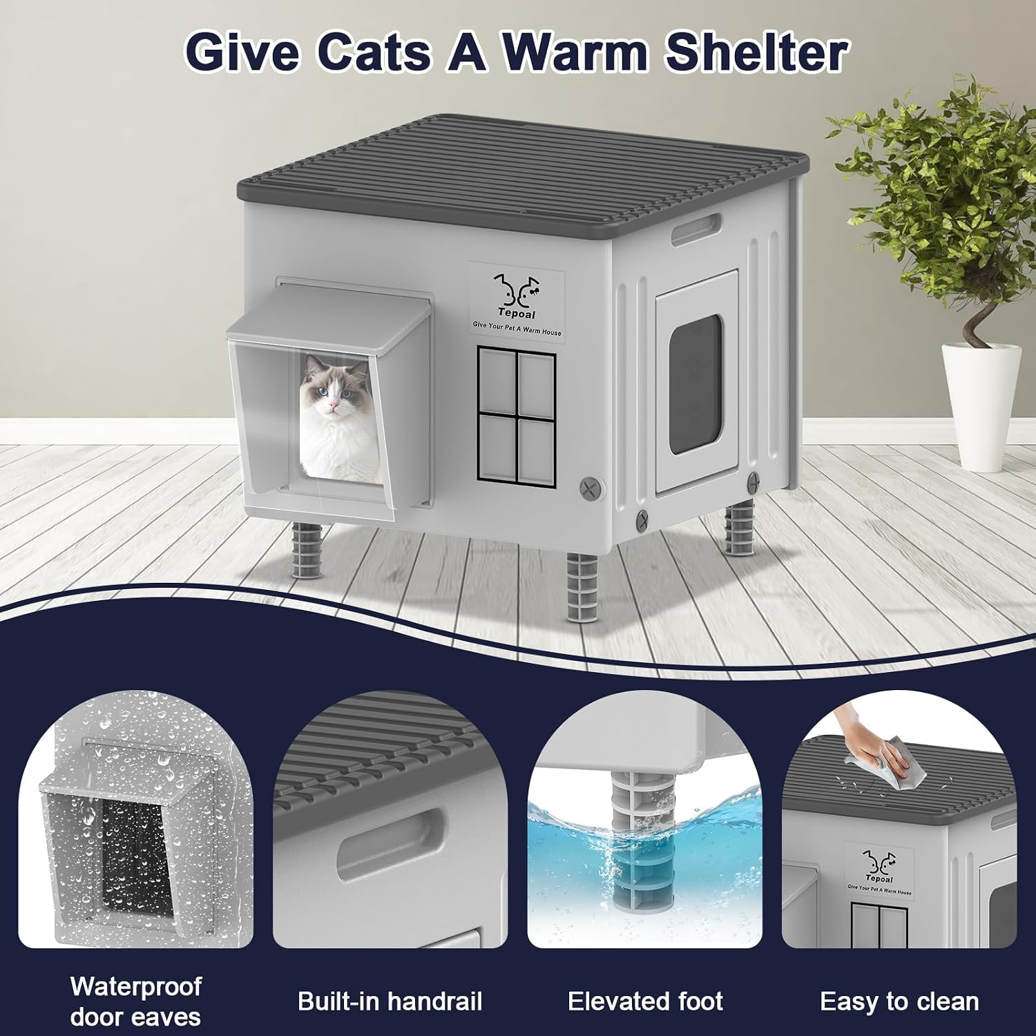 Thumbnail 6 de Lxheir PL3560C Heated Outdoor Cat House, 17.7 x 17 x 17.5 in