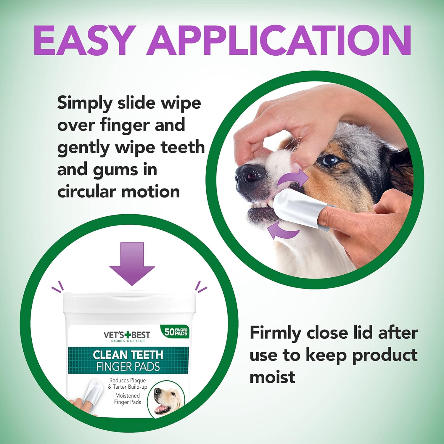 Detalle de Vet's Best Dental Care Finger Wipes for Dogs & Cats – 50 Disposable Wipes