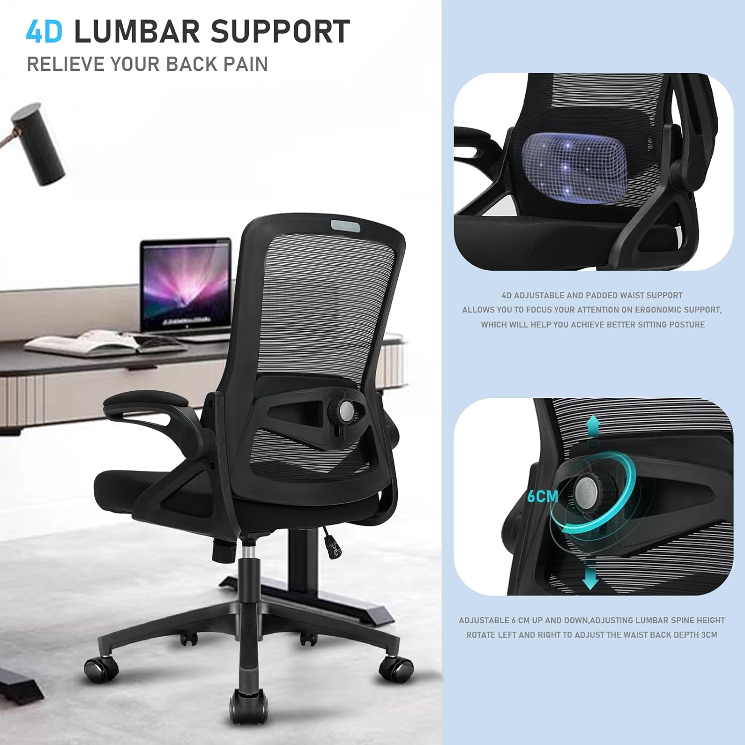 Thumbnail 4 de Milacyee Silla de Oficina Ergonómica 🪑 Reposabrazos y Apoyo Lumbar