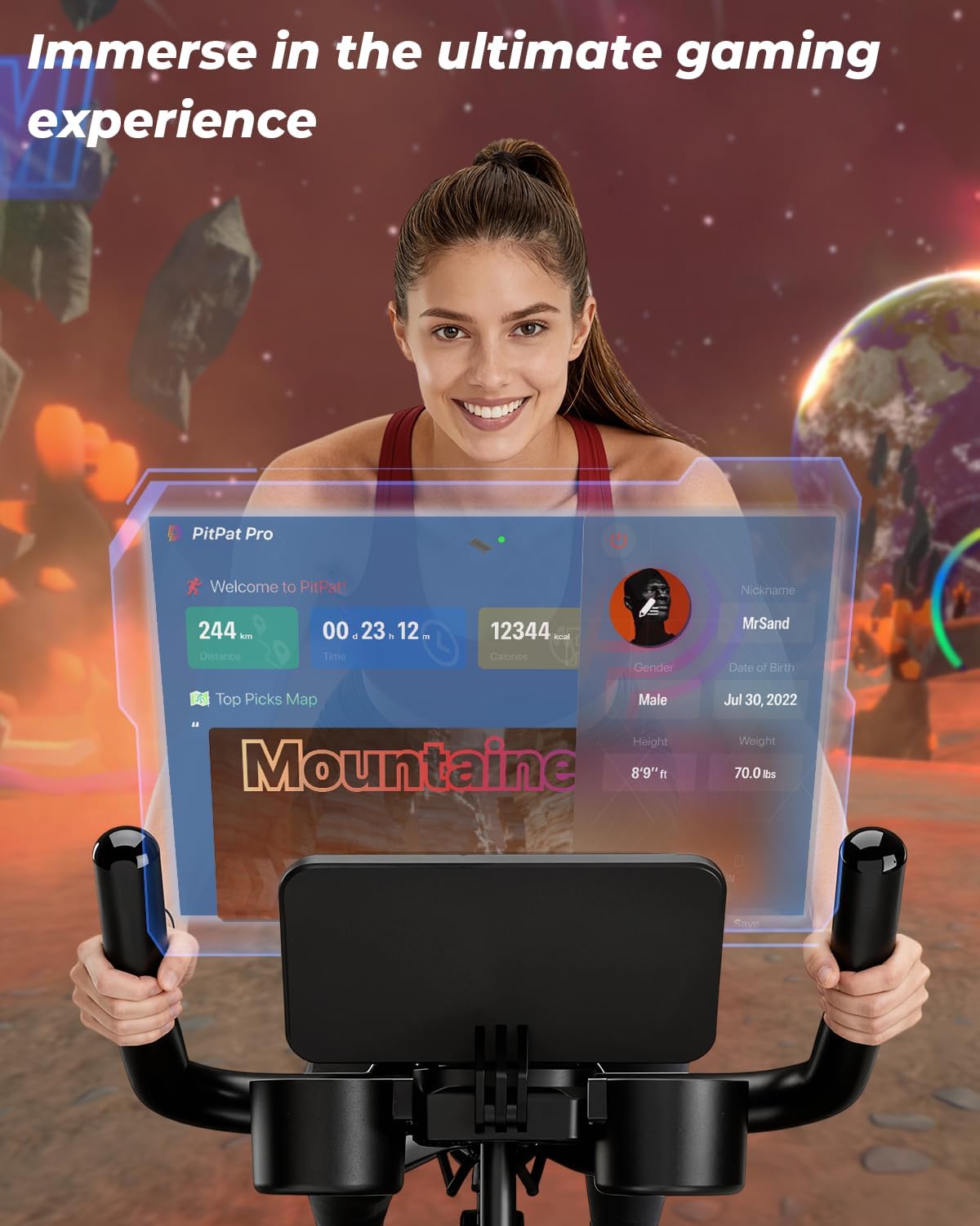Detalle 2 de Superun exercise bike for home use with adjustable magnetic resistance, LCD display & app