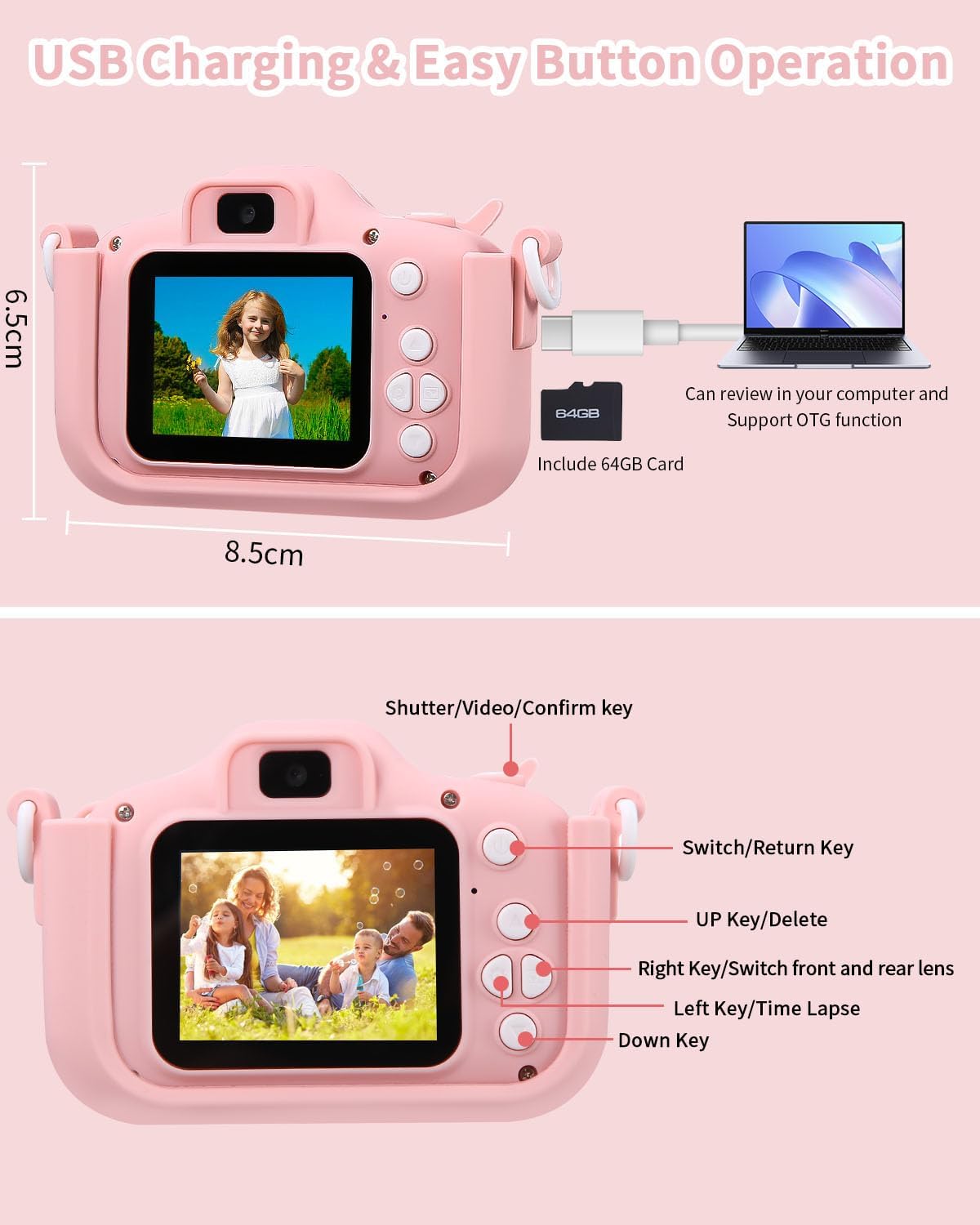 Thumbnail 6 de Macchina Fotografica per Bambini 2.0" Pollici con 64GB inclusa – 1080P, Custodia in silicone e accessori
