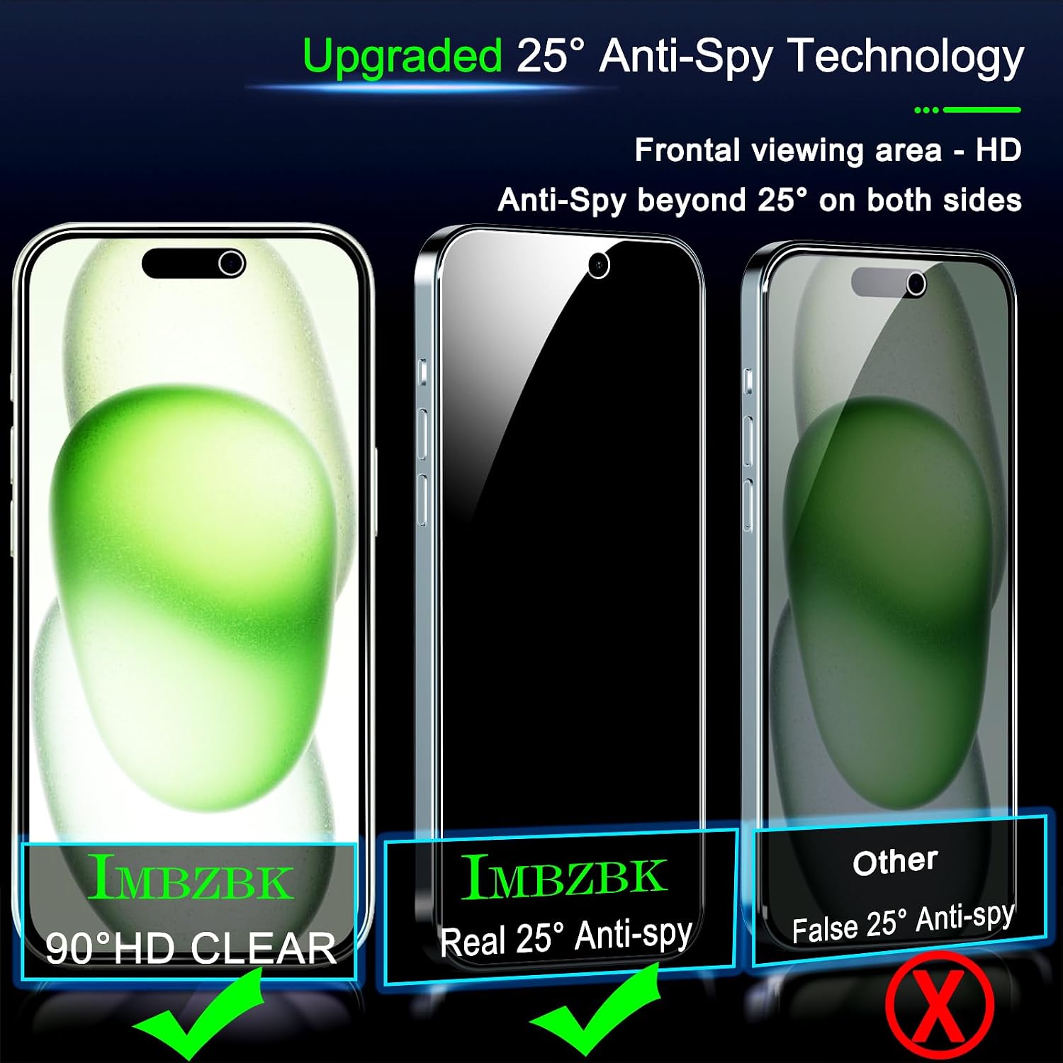 Detalle 2 de IMBZBK 8e5de412-6e79-4a92-a39a-1f804539708a Privacy Screen Protector for iPhone 15 Plus, 3+3 Pack