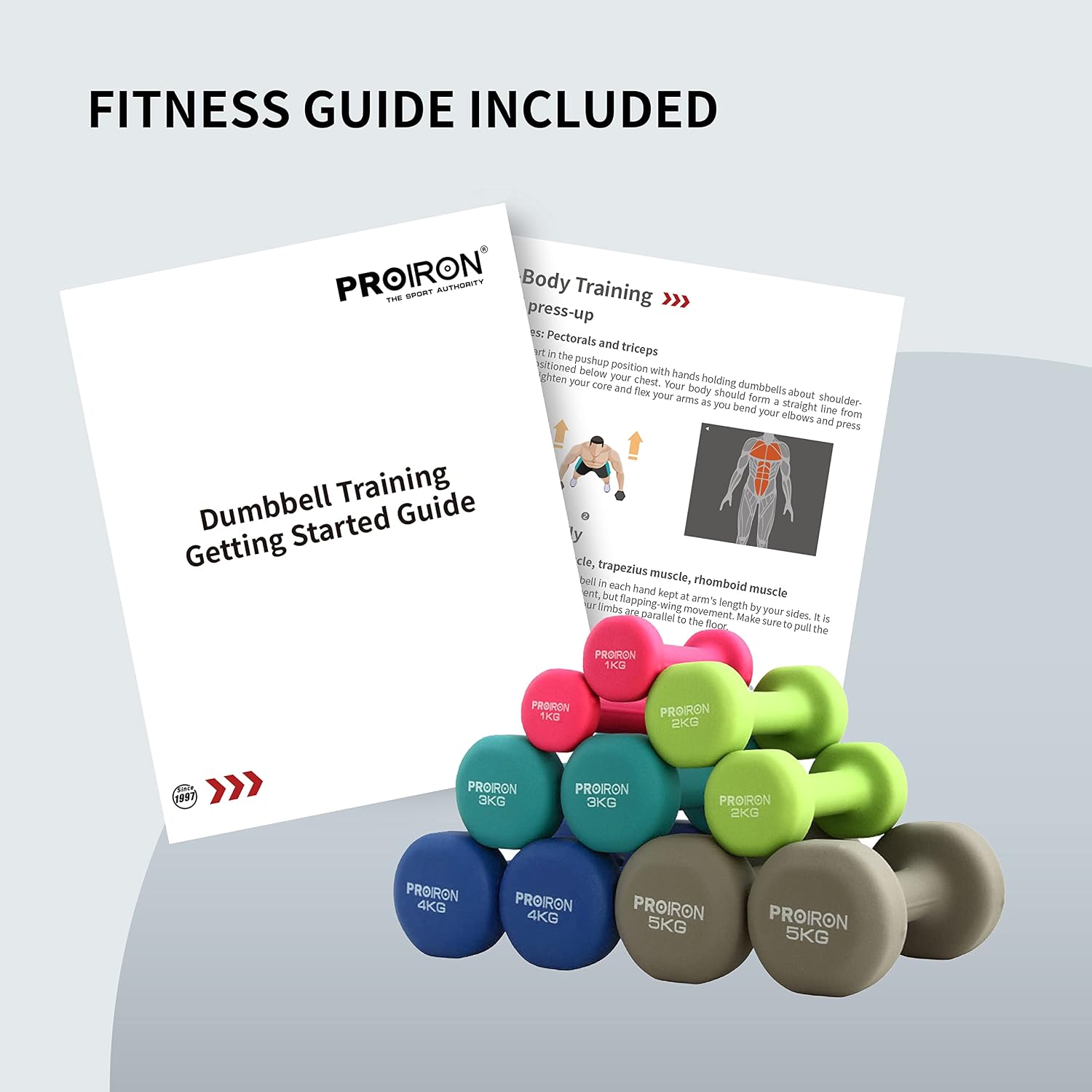 Thumbnail 6 de PROIRON Anti-Slip Neoprene Dumbbell Pair 1kg–10kg with Stand – UK Home Gym Set