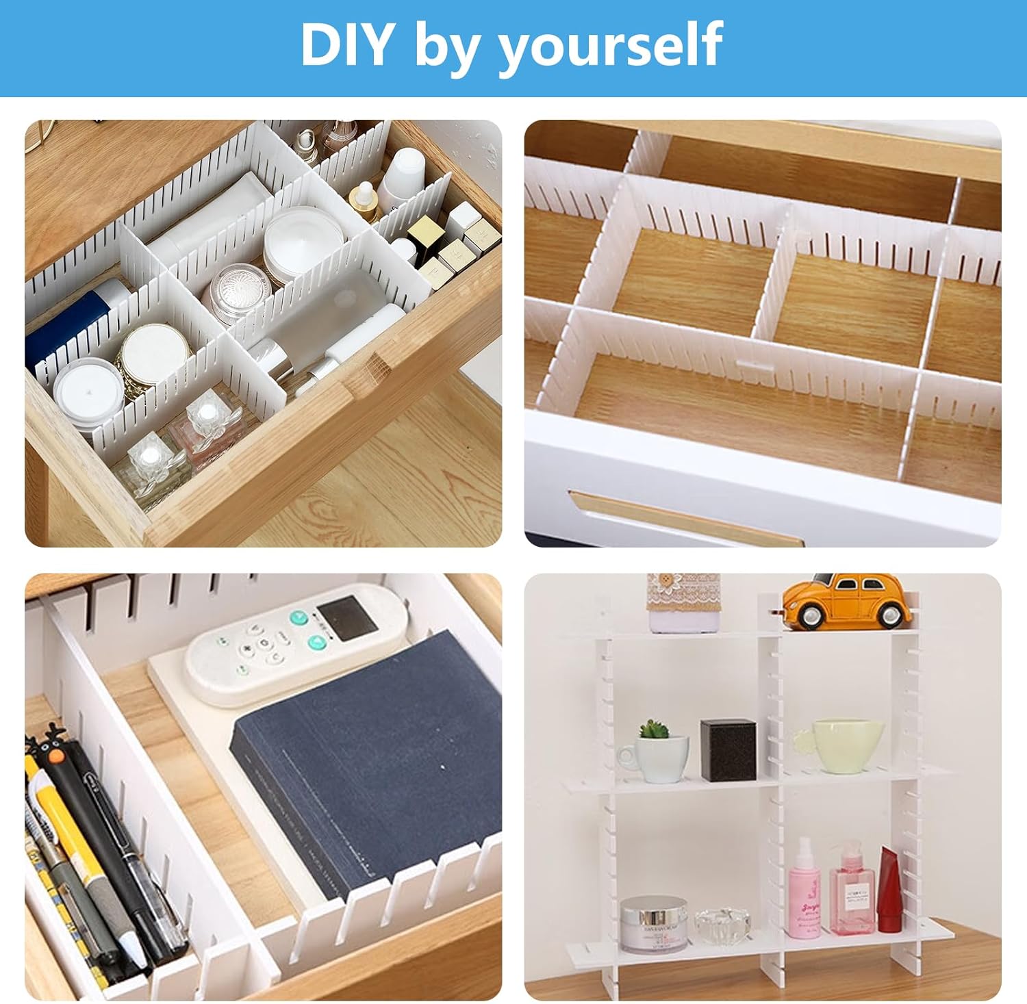 Detalle de Tomoyuki 24pcs Adjustable Drawer Dividers – 32 x 7 cm, Plastic Drawer Organiser Set