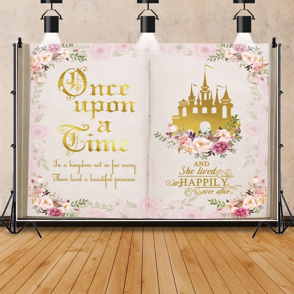 Detalle 2 de Leowefowa 10x8ft Fairy-Tale Vinyl Photography Backdrop, Pink Storybook Design