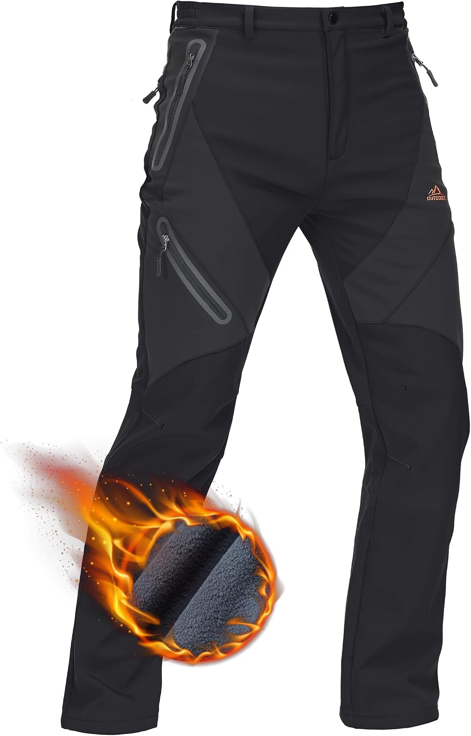 Detalle de TACVASEN Men's Fleece-Lined Snow Pants, Waterproof Ripstop, 4 Zipper Pockets