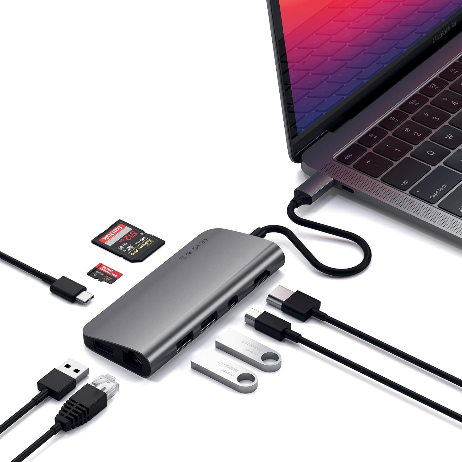 Thumbnail 6 de SATECHI Hub USB-C con HDMI 4K, Mini DisplayPort, Ethernet e USB 3.0 (PD fino a 60W) in alluminio argento