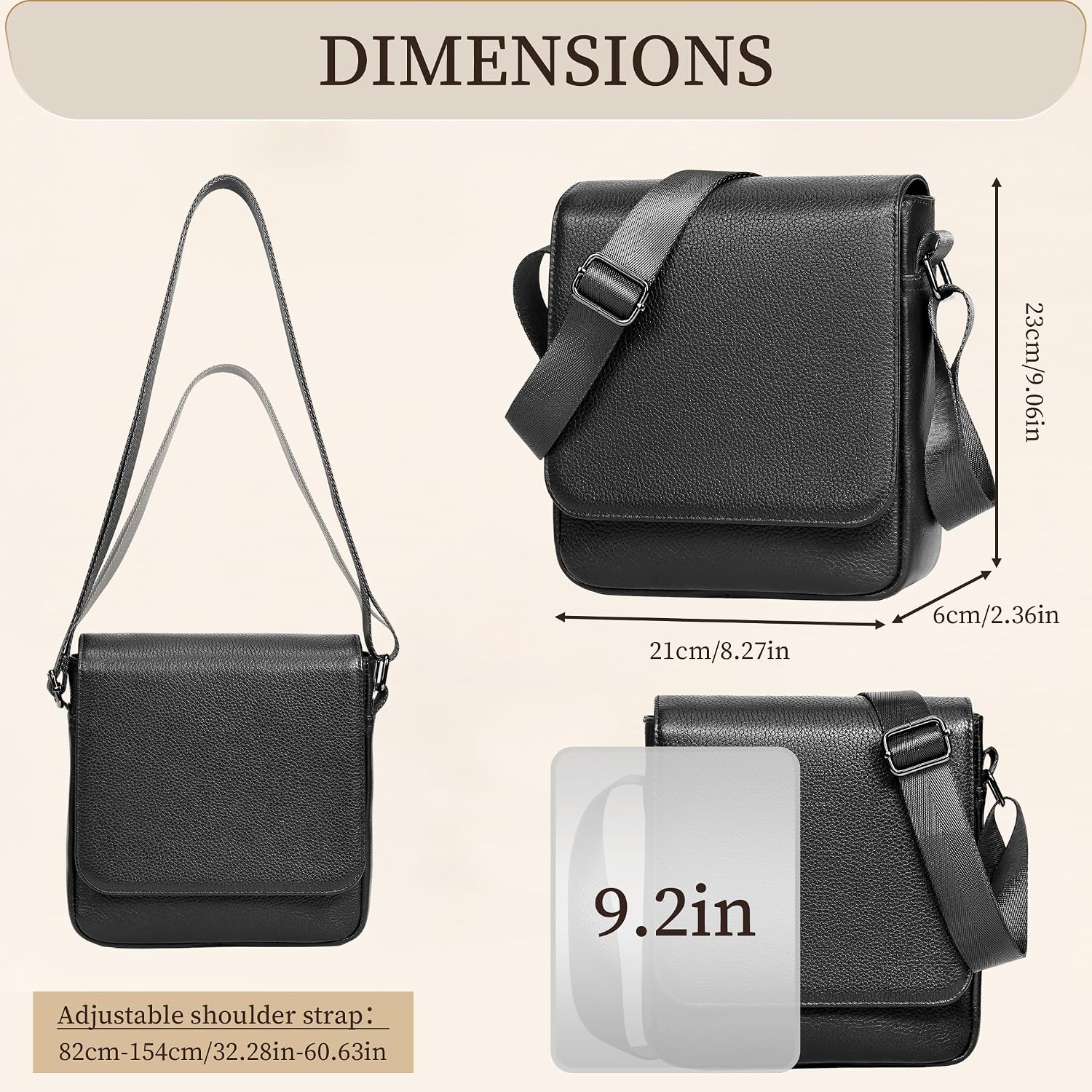 Thumbnail 5 de Eshow RFID Leather Shoulder Bag for Men – Adjustable Crossbody Utility for Work, School and Travel