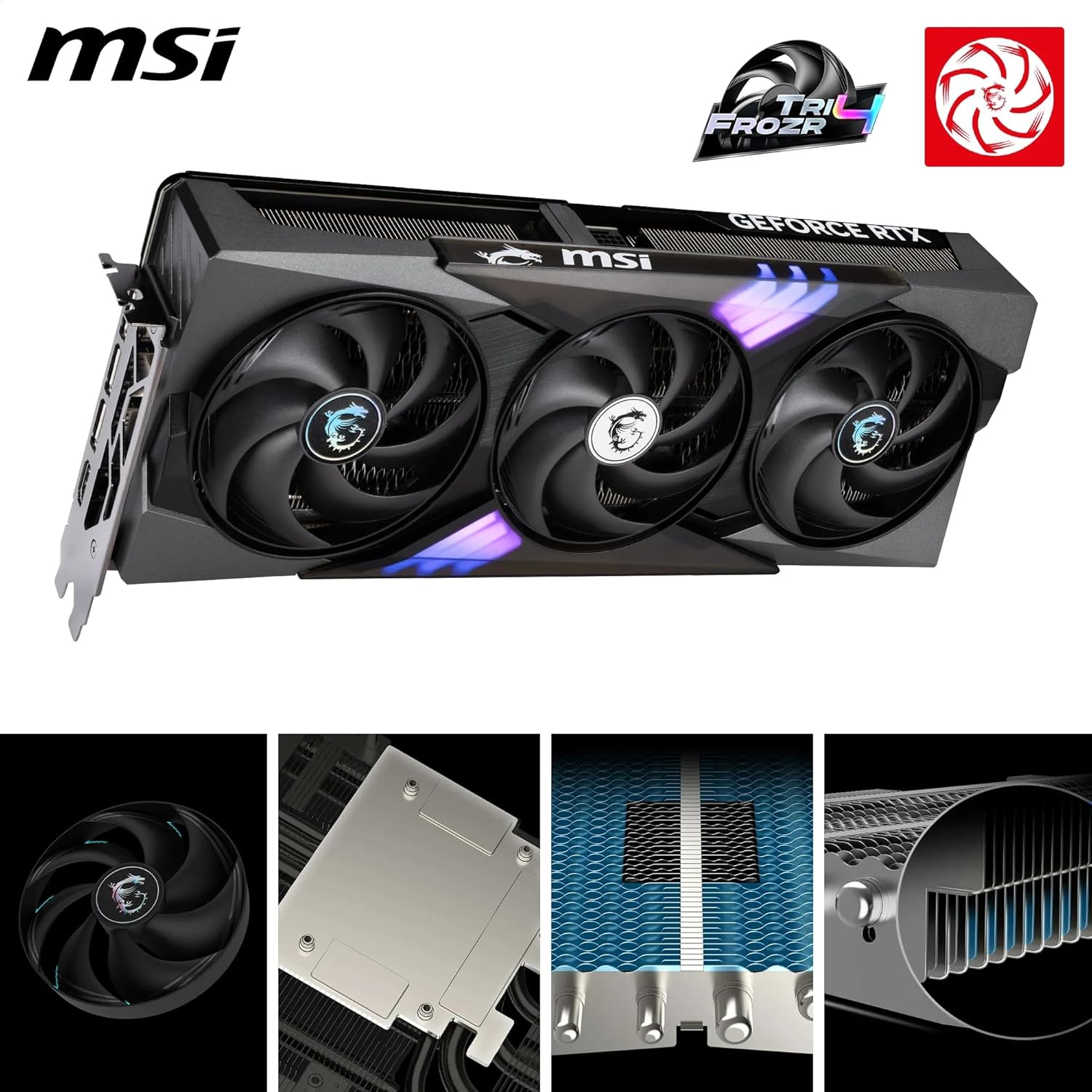 Detalle de MSI GeForce RTX 5070 12G Gaming Trio OC – 12 GB GDDR7, PCIe 5, 2610 MHz Boost