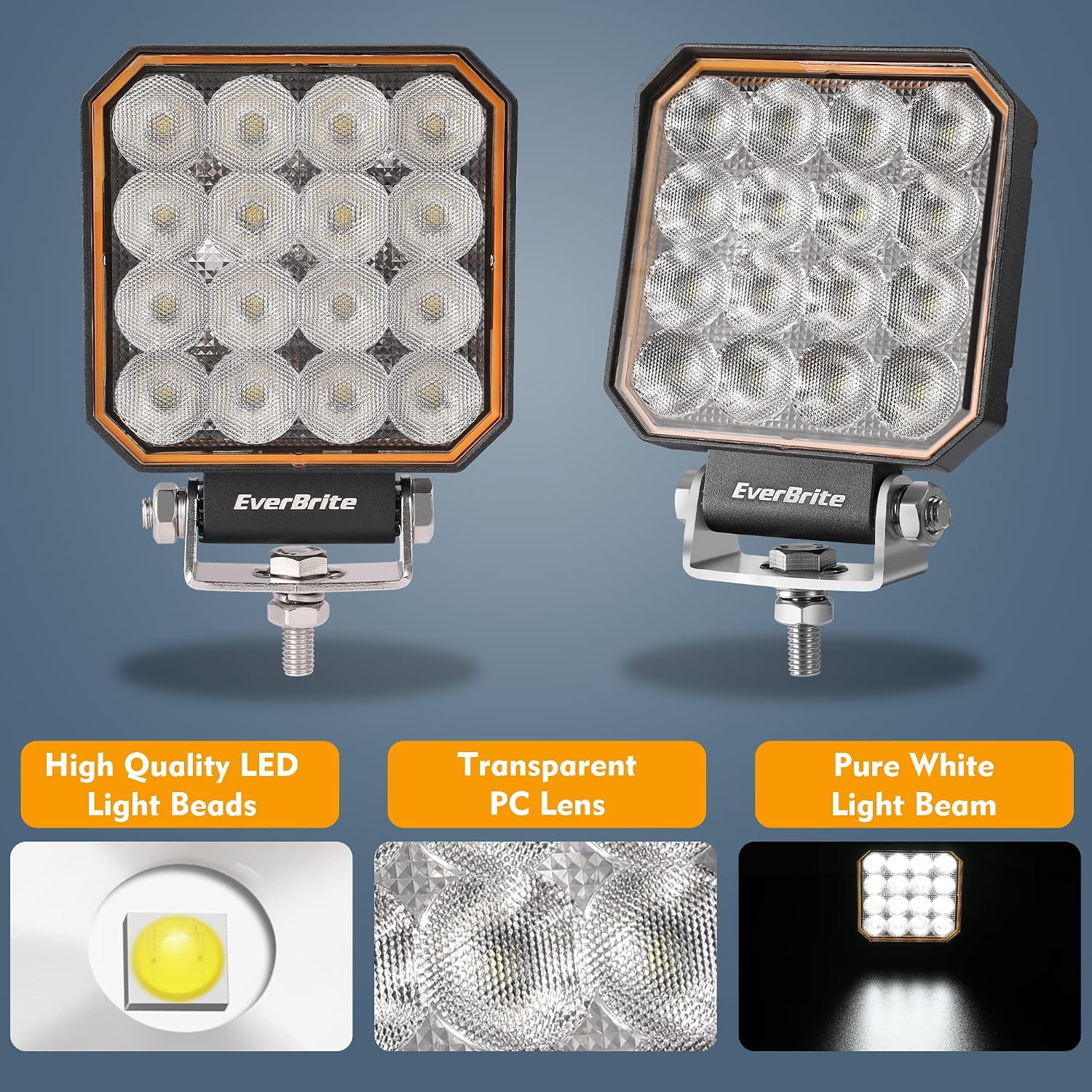Detalle de EverBrite Faro da Lavoro con 16 LED, 25W (2 pezzi) IP66 6000-7000K per fuoristrada
