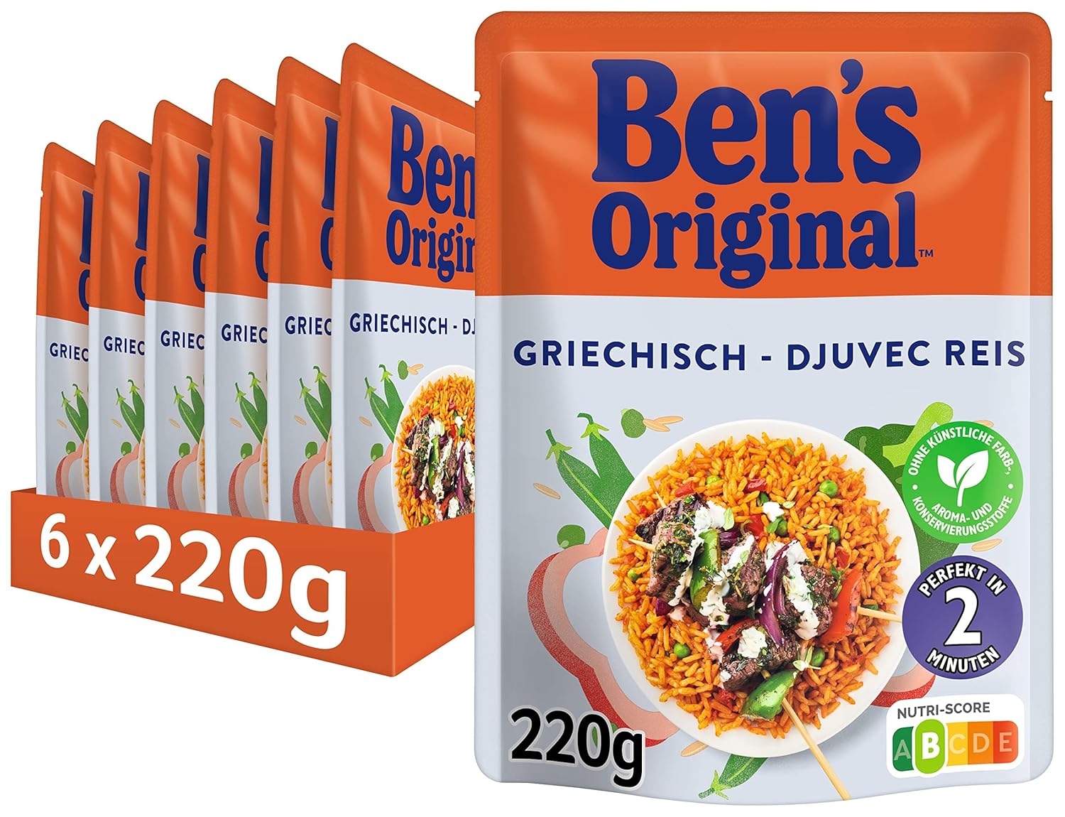 Detalle de BEN'S ORIGINAL Express Reis Griechisch 6 x 220 g – schneller Tomatenreis mit Gemüse