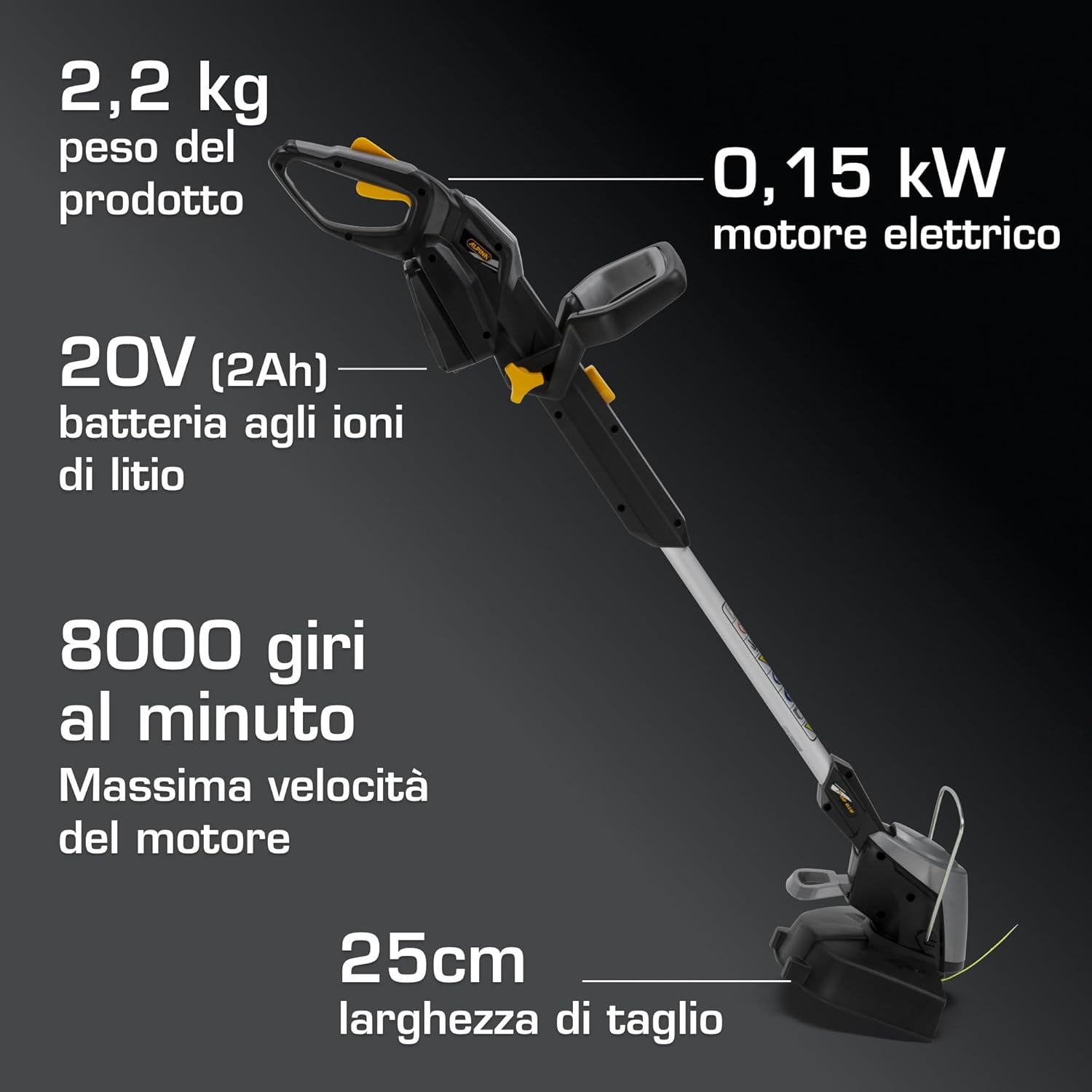 Detalle de Alpina ATR 20 Li Kit Tagliabordi a Batteria 20V (2Ah) con Asta Telescopica e Testina Filo Singolo