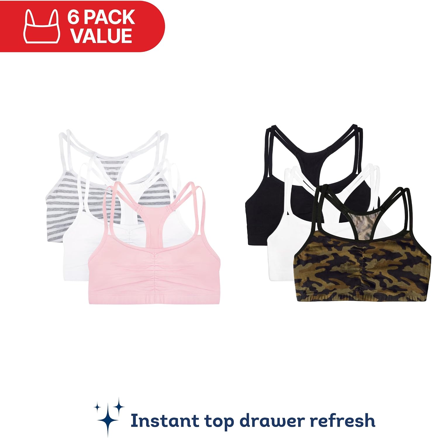 Thumbnail 1 de Fruit of the Loom Women's Spaghetti Strap Cotton Pullover Sports Bra Value Pack