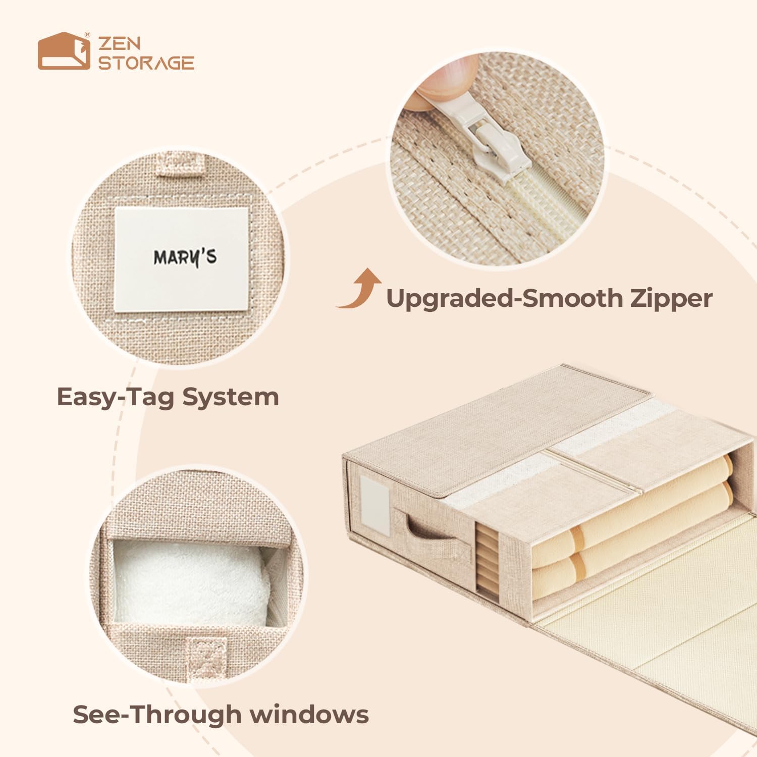 Thumbnail 4 de ZenStorage 6Pack Sheet Organisers and Storage – King/Queen Size with Window, Foldable & Dustproof, Beige