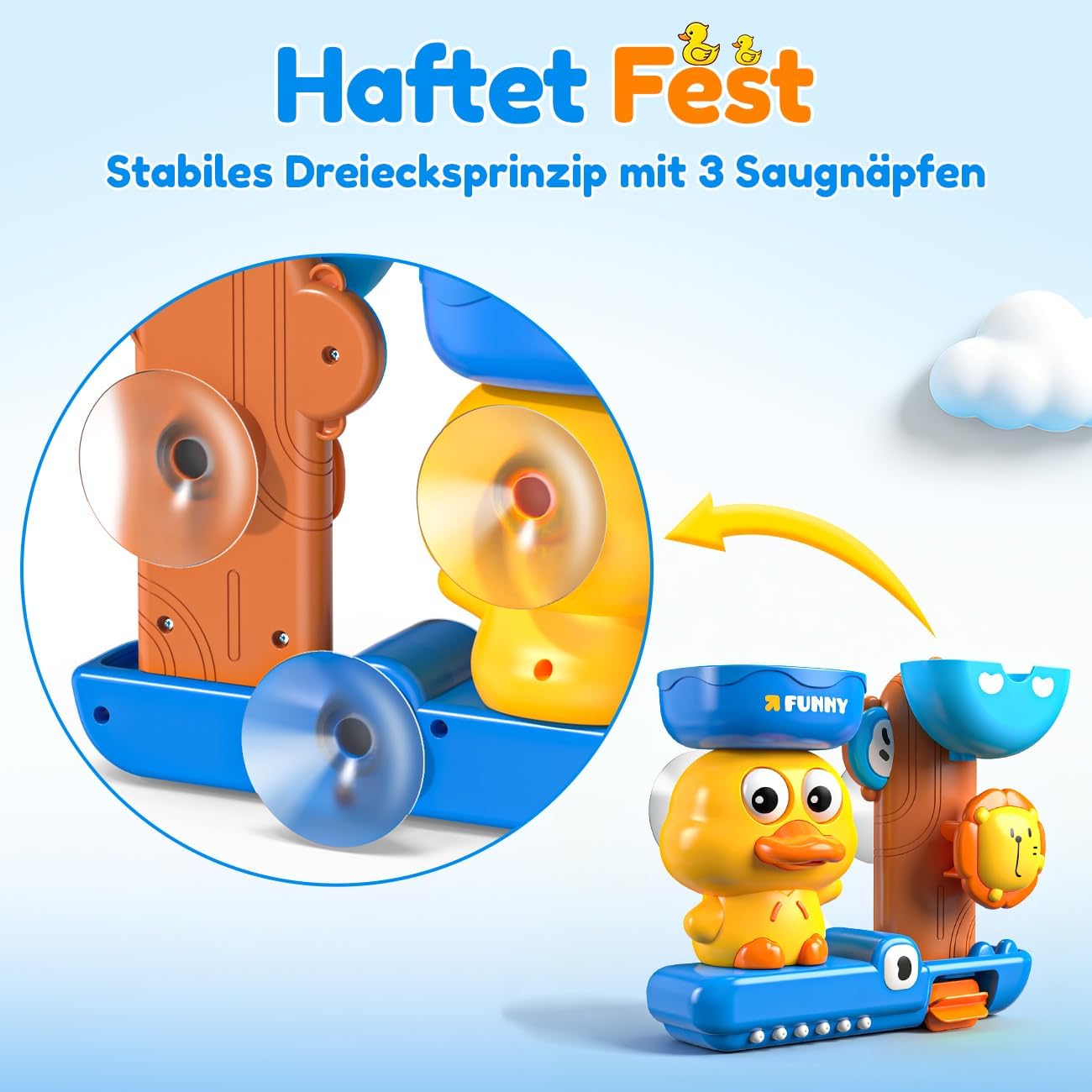 Detalle de Badespielzeug ab 1-3 Jahren für Jungen – Wasserfluss- und Sprüheffekte, Badeente + Löffel