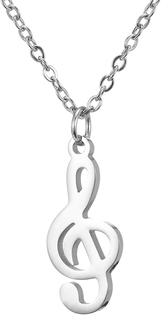 VASSAGO Music Note Pendant Necklace for Women – Treble Clef Stainless Steel Jewellery