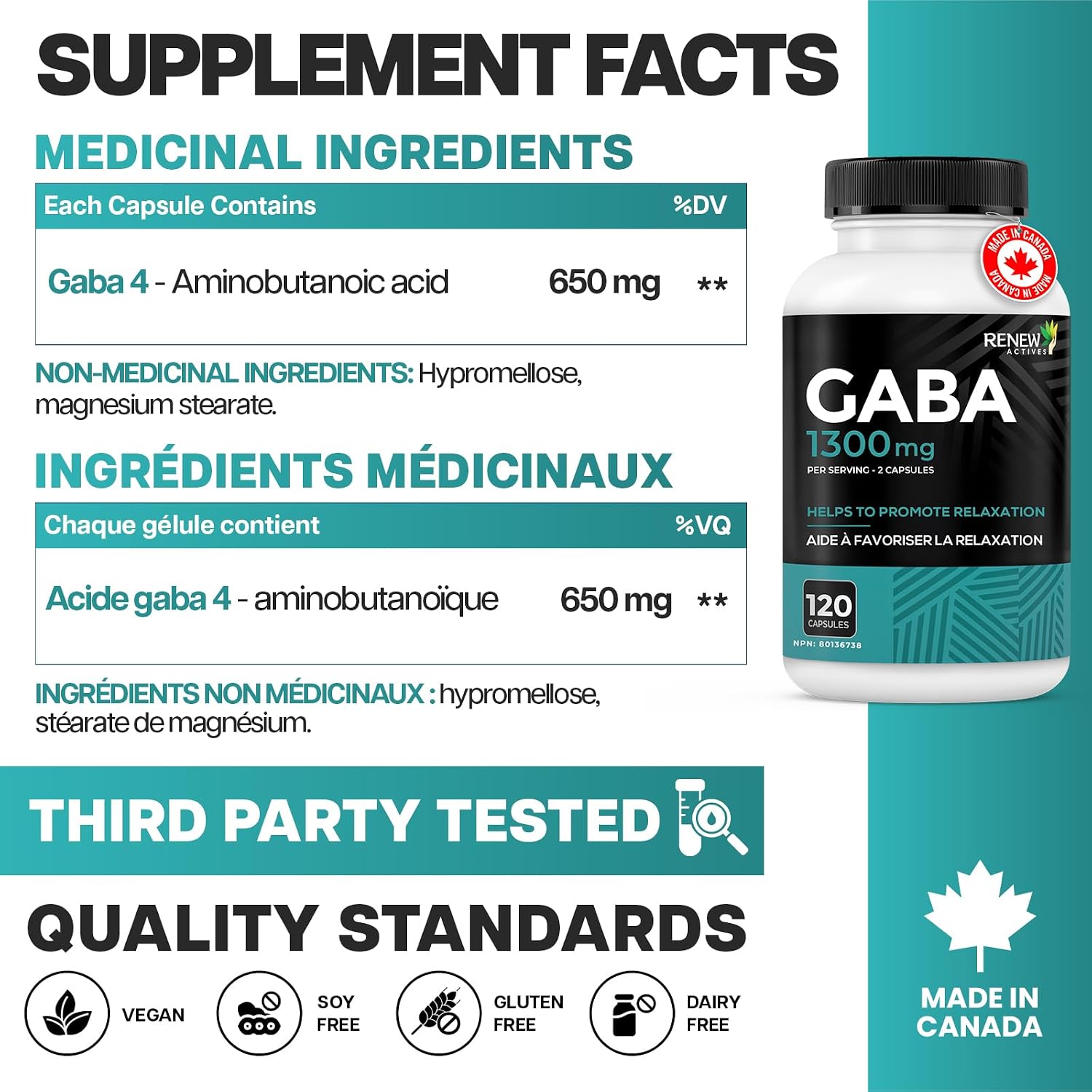 Thumbnail 6 de Renew Actives GABA 1300 mg per Serving, 120 Capsules (2-Pack), Sleep Support