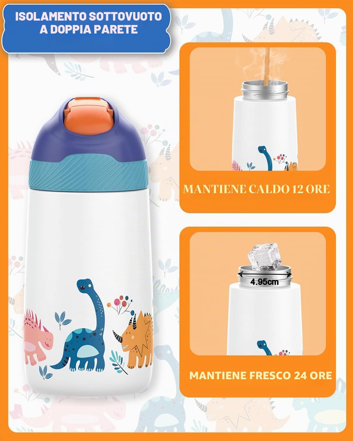Detalle de FEIJIAN Borraccia Bambini in acciaio inox 350ml con cannuccia, senza BPA