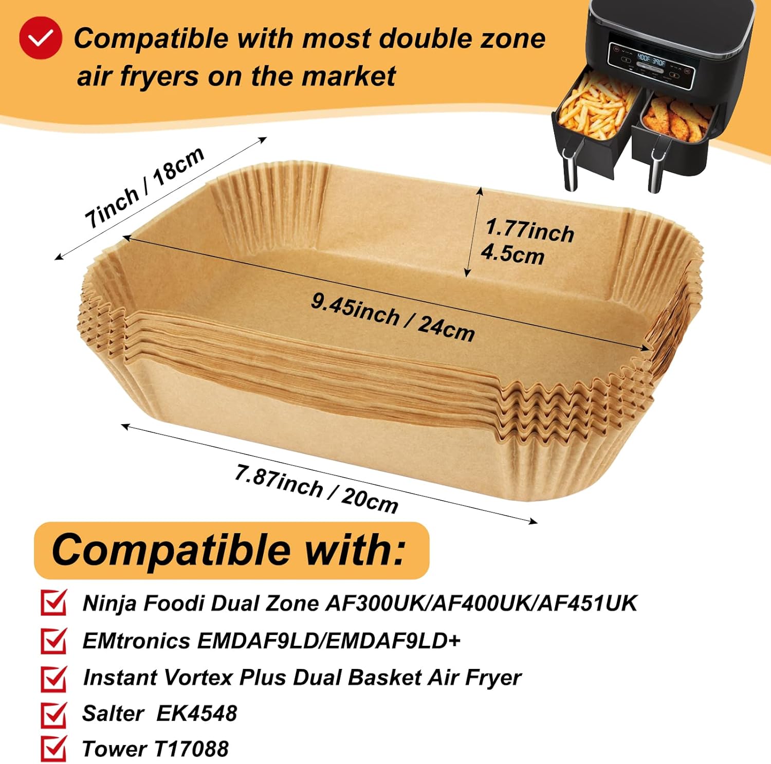 Thumbnail 1 de BYKITCHEN Air Fryer Liners 50pcs 14x20cm