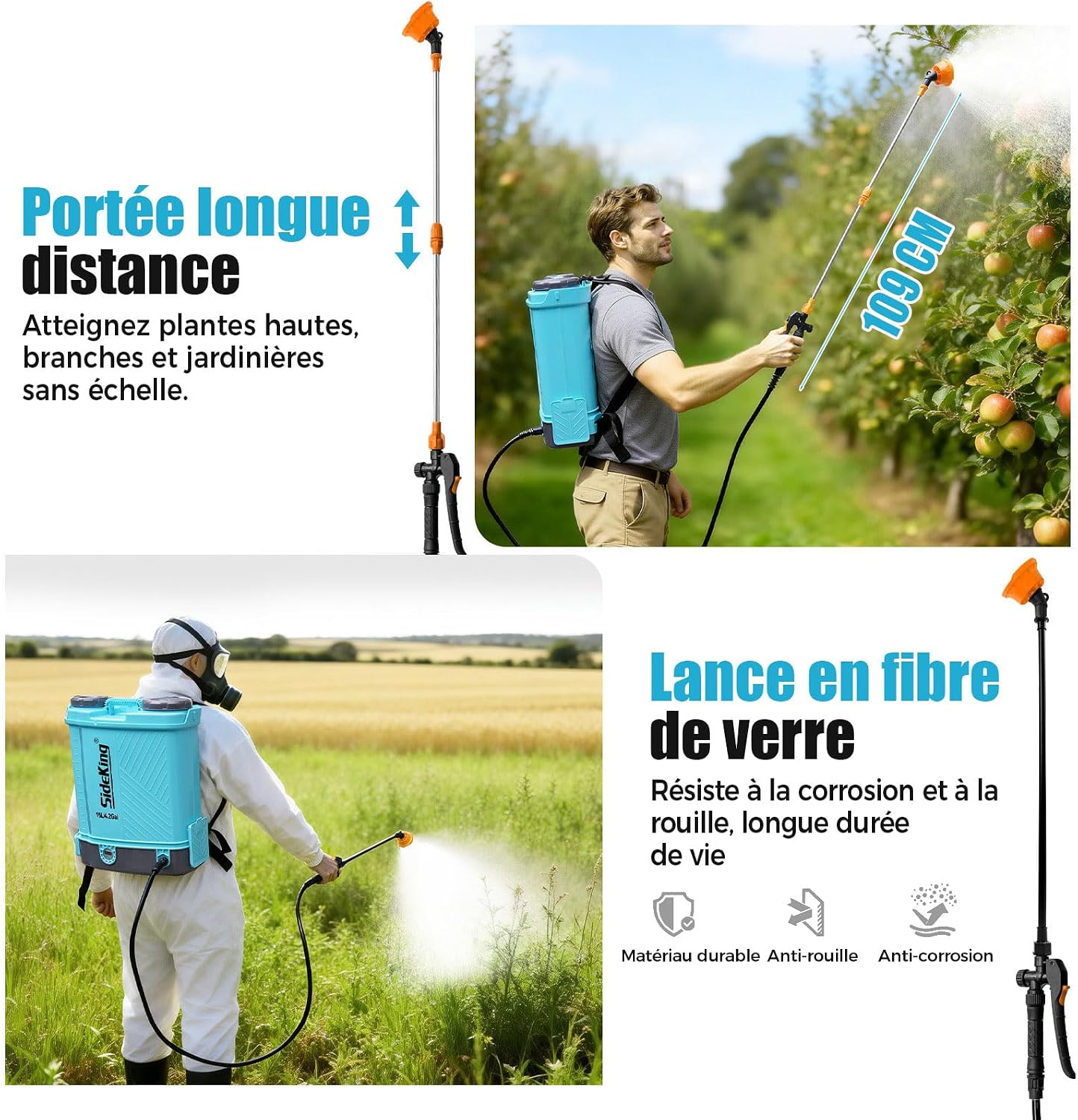 Detalle de SideKing Pulvérisateur à Dos 16L — Électrique, compatible Makita 18V, 7 Bar, Lance Télescopique