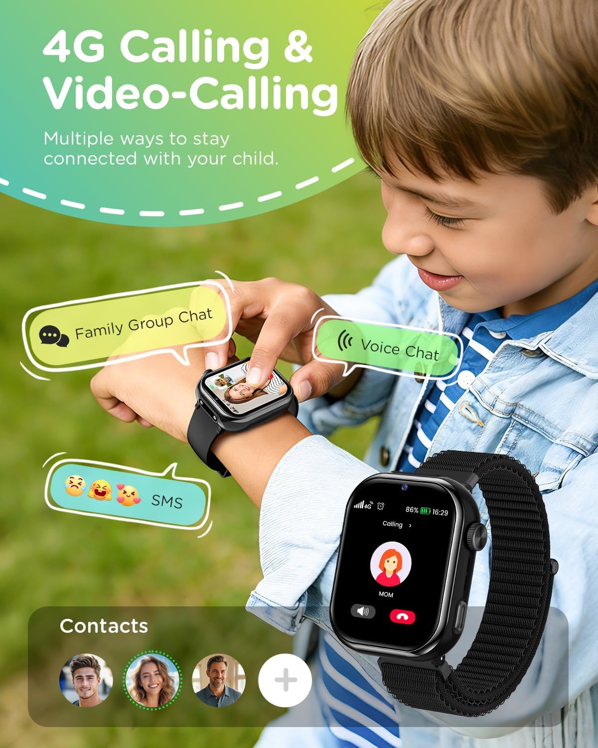 Thumbnail 1 de Montre connectée enfant 4G avec GPS, appels vidéo HD et SOS – couleur bleu