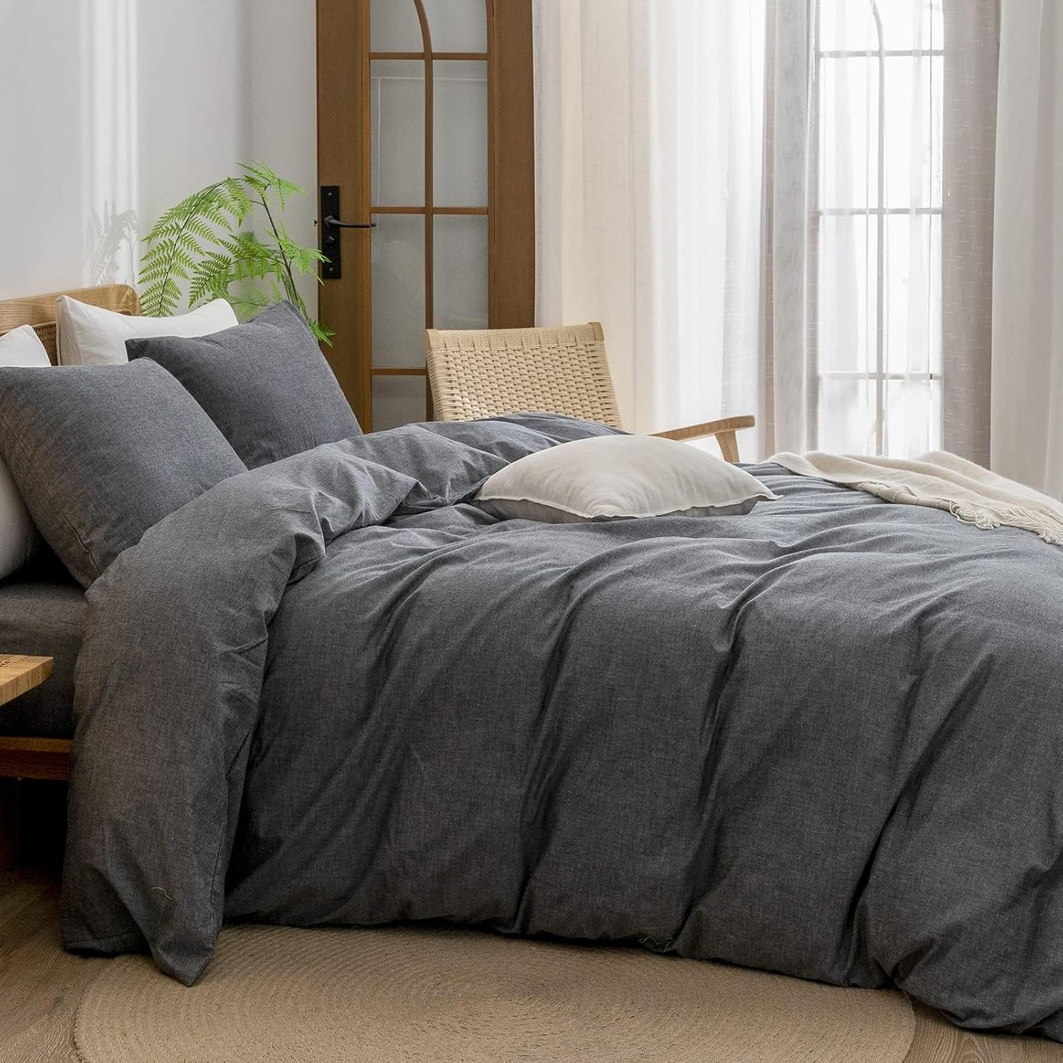 Detalle 1 de BESTOUCH 100% Cotton Duvet Cover Set, Dark Black, King đź’¤