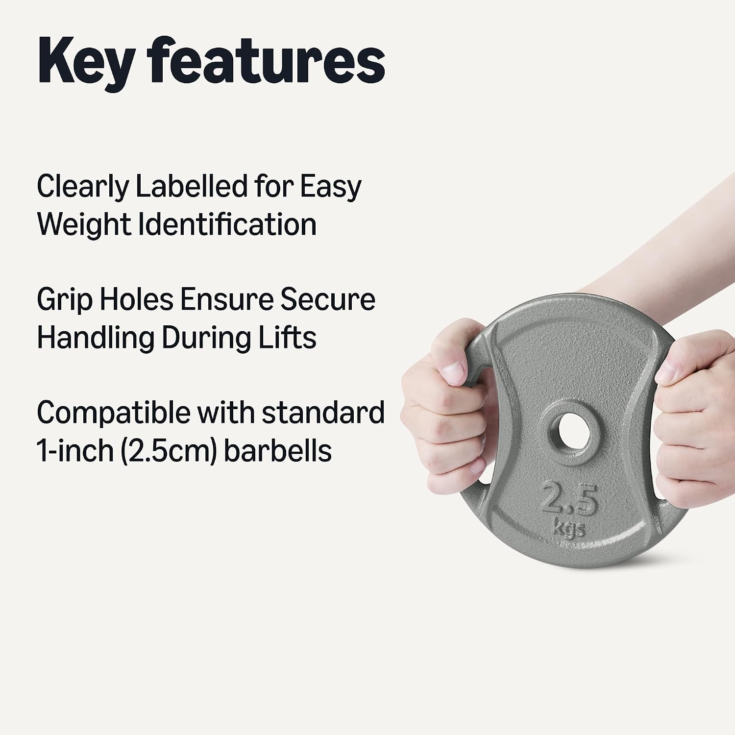 Detalle 2 de Amazon Basics 2.5cm Grip Cast Iron Weight Plates 2.5cm Grip cast iron weight plates
