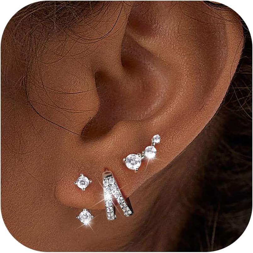 Thumbnail 6 de MACACHII 3-Pair Sterling Silver & 14K Gold Plated Earrings Set for Women