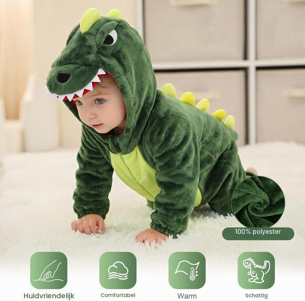 Detalle 2 de Alaoo uniseks babyromper als dinosaurus-kostuum met capuchon voor de winter