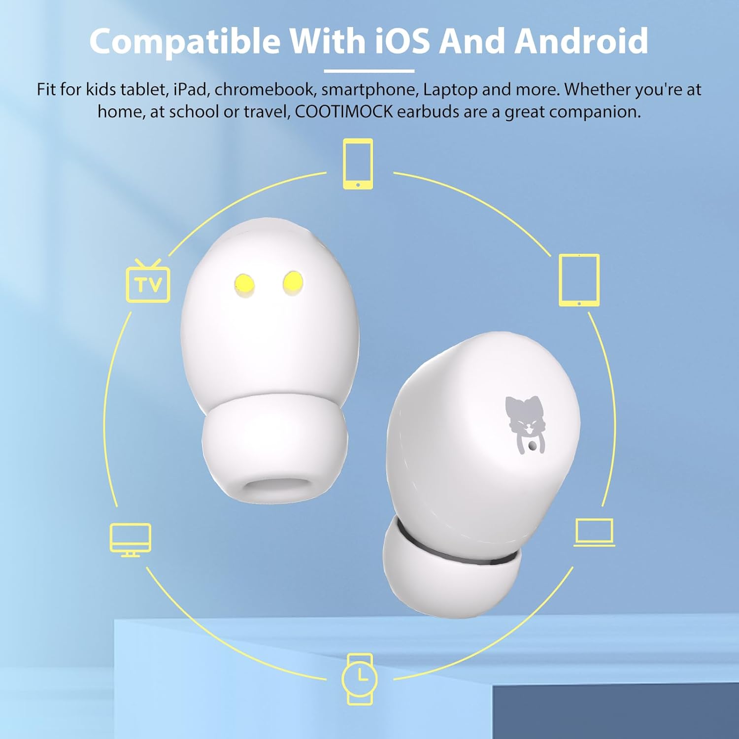 Detalle de COOTIMOCK Kids Earbuds with 85dB volume limit, Bluetooth 5.3, mic & up to 30H playtime