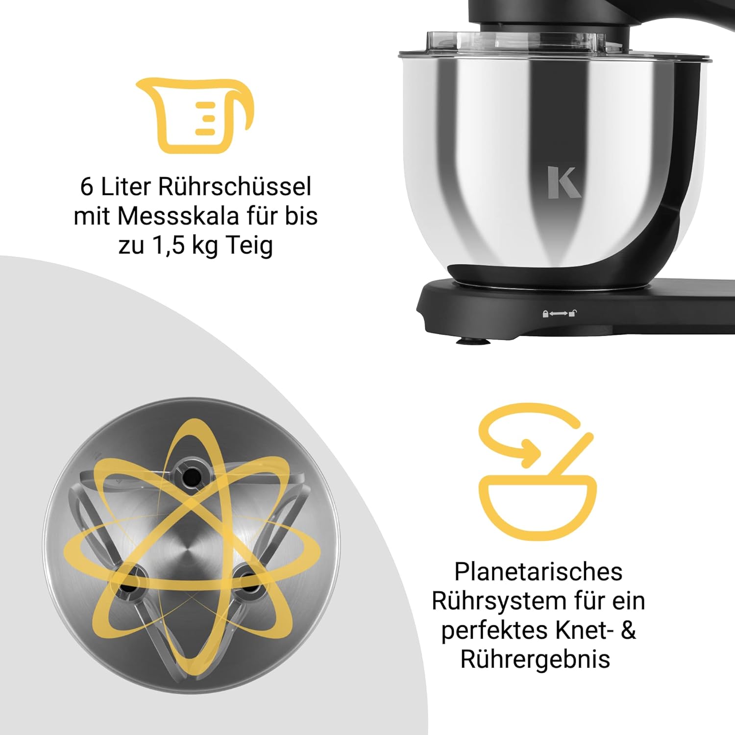 Thumbnail 6 de KLAMER Küchenmaschine 1800W mit 6 l Schüssel