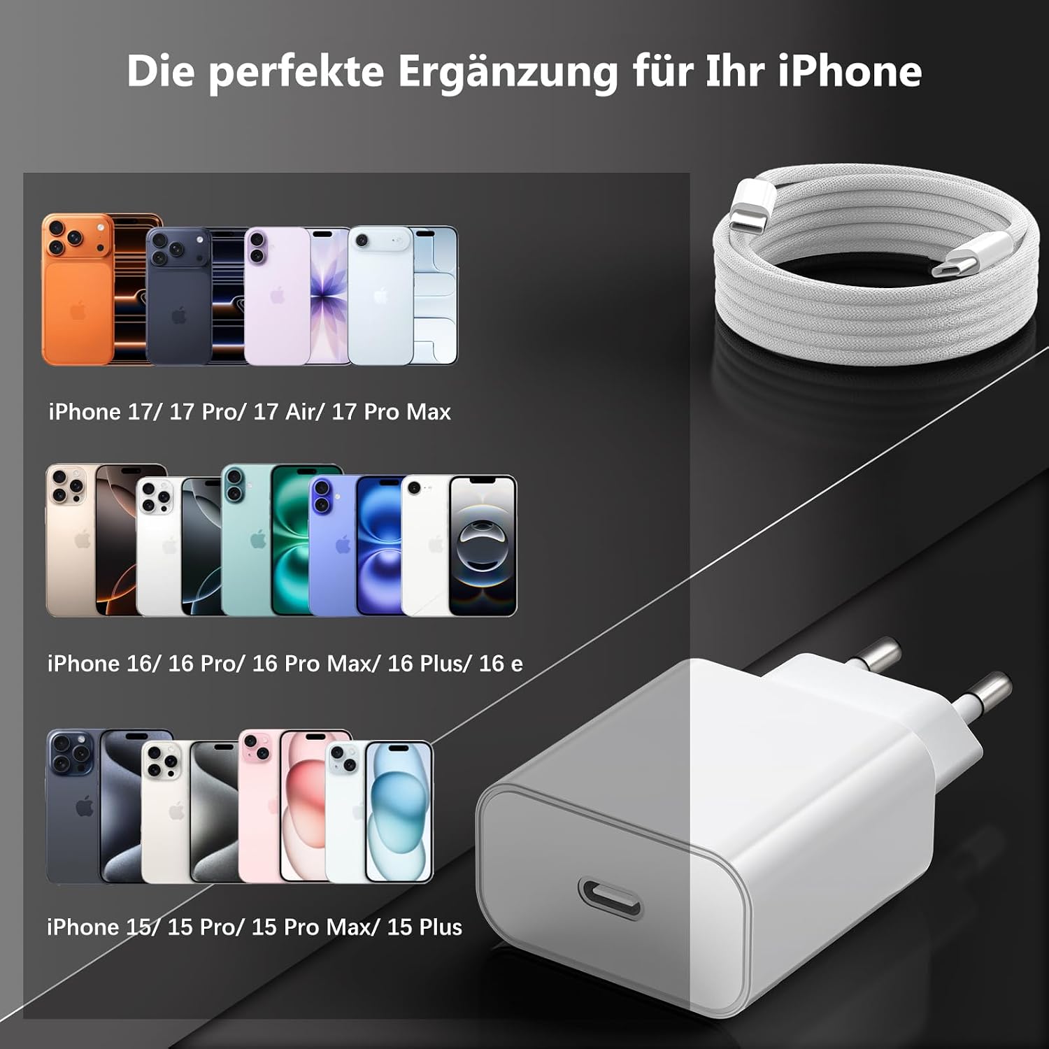 Thumbnail 5 de 25W USB C Schnellladegerät mit Kabel 1 m