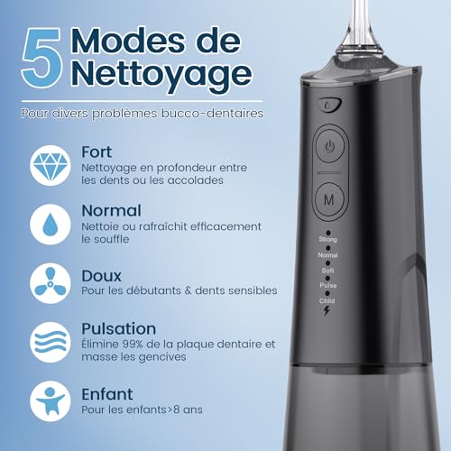 Detalle de Vimmk Jet dentaire rechargeable, 5 modes, 8 embouts et réservoir de 300 ml