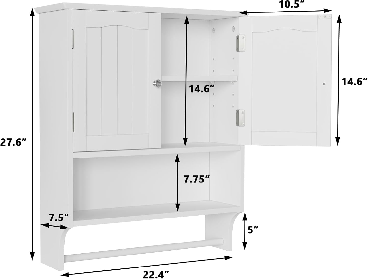 Detalle 2 de Smuxee bathroom wall cabinet with towel bar, adjustable shelves and 2 doors