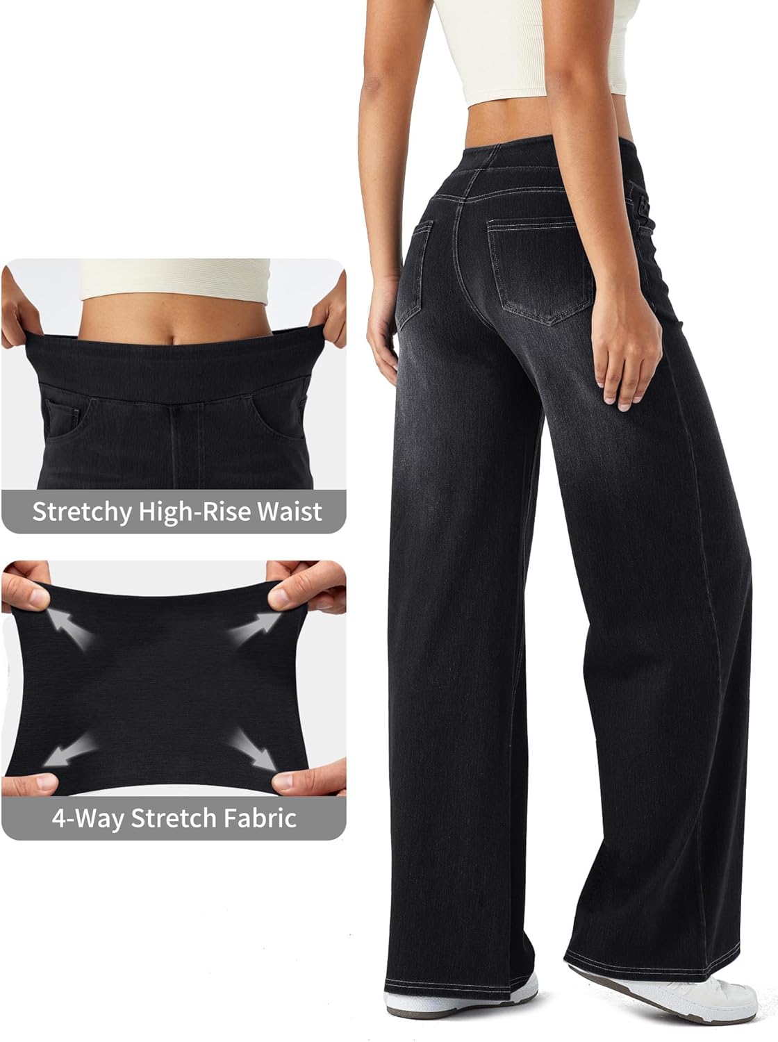 Thumbnail 3 de LaiEr Large Denim Wide Leg Pants for Women — High Waisted, Elastic, with Pockets