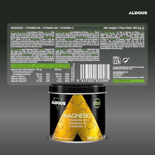 Thumbnail 5 de Citrato de Magnesio 1500 mg Aldous Bio – 200 cápsulas vegetales con Vitamina C, B6 y B5