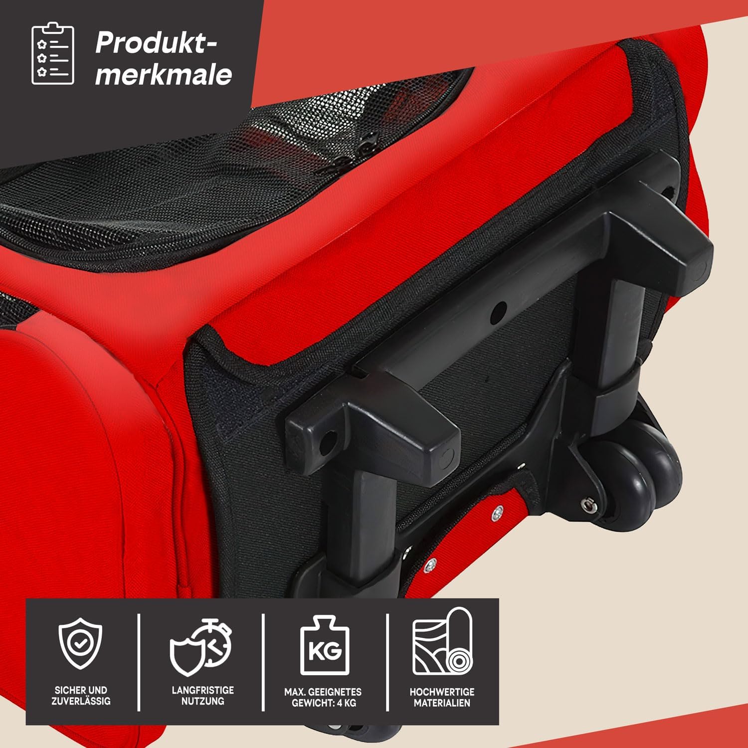 Thumbnail 2 de All Pets United Trolley pour chiens et chats petit transporteur rouge avec poignée télescopique