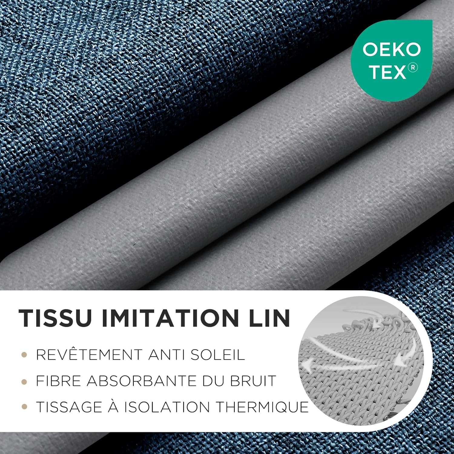 Thumbnail 1 de Joydeco 2 panneaux rideaux occultants thermiques effet lin à œillets 117 x 137 cm (bleu marine) – anti UV et anti bruit