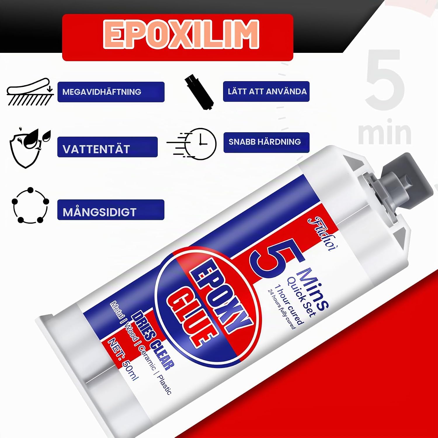 Thumbnail 2 de Fuchoi tvåkomponents epoxilim, transparent 100 ml med härdning på 5 minuter