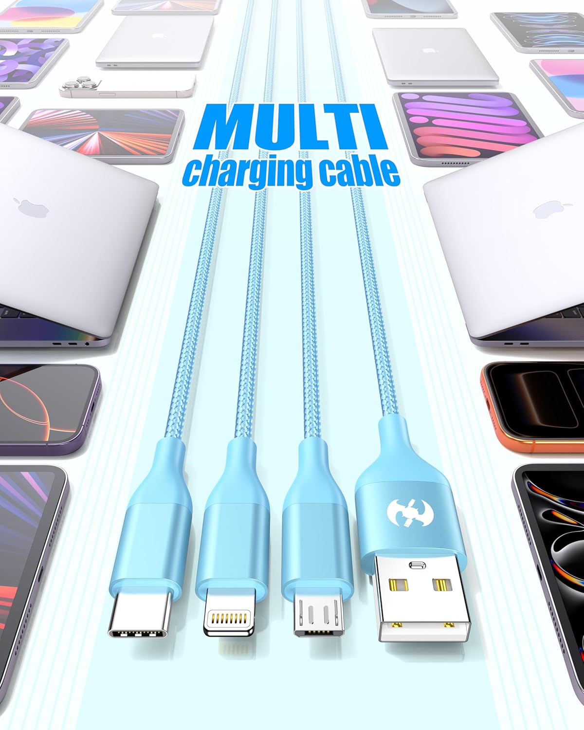 Thumbnail 1 de ShSiXin 3 in 1 Multi Charging Cable (2-Pack, 4ft, Blue) for USB-C, Micro, and Lightning