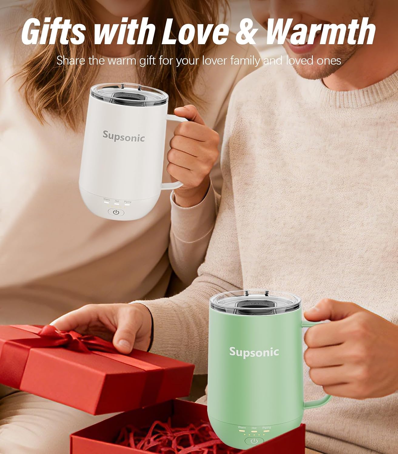Detalle de Supsonic 16oz Self-Heating Coffee Mug — Smart Heated Mug with 149°F/131°F/113°F, Auto Shut-Off