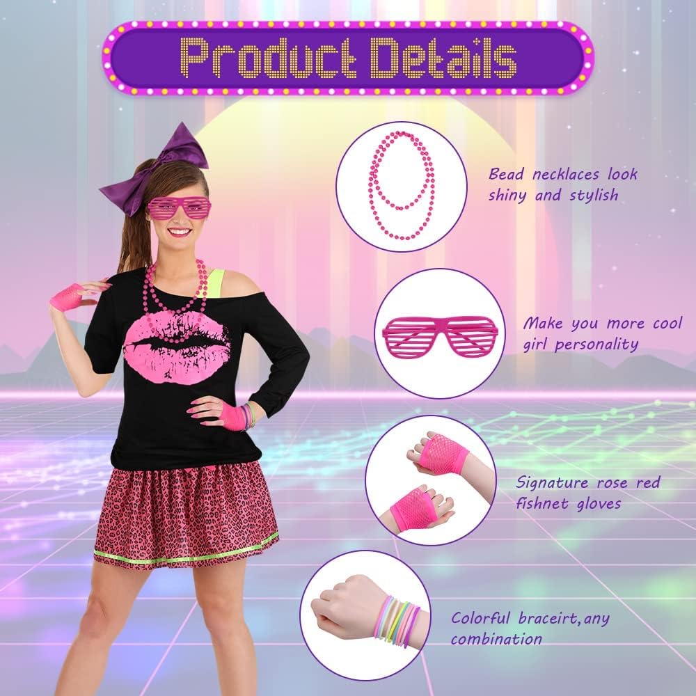 Detalle de AOMIG C2-L5PS220611-FBA jaren 80-kostuumset met lippenprint en neonaccessoires