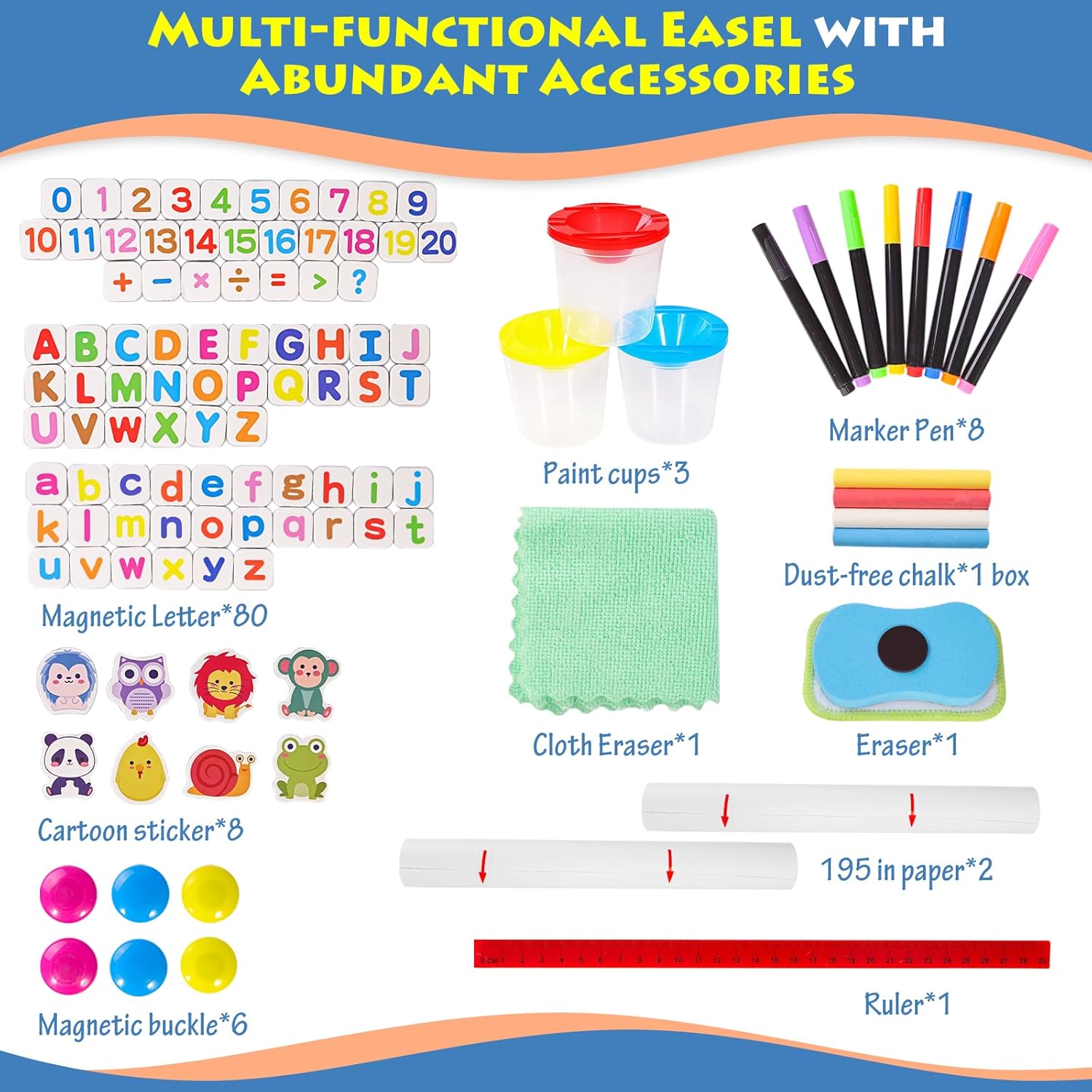 Thumbnail 1 de Kinder Staffelei Holz Kindertafel mit Papierrollenhalter – doppelseitige Kreidetafel und Whiteboard