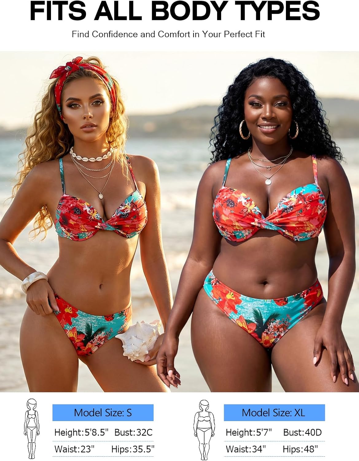 Detalle de RELLECIGA Women's Push-Up Bikini Top with Underwire, Moulded Cups and Cross-Front Pleats