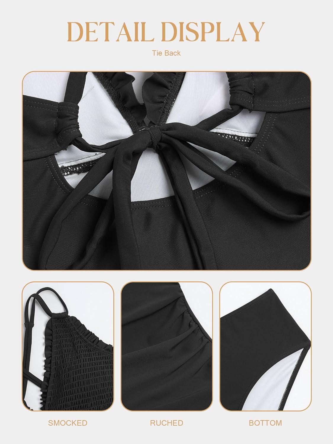 Thumbnail 6 de ZAFUL Smocked Tankini Swimsuit Set for Women (2-Piece) with Modest Tie-Back