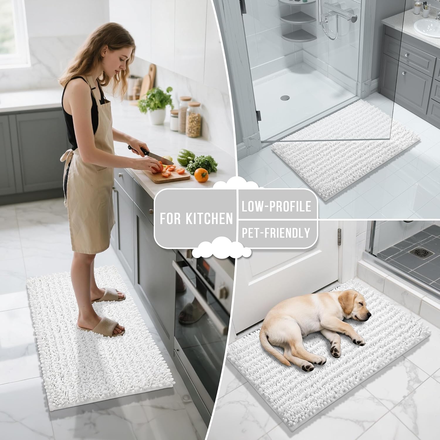 Thumbnail 6 de Yimobra 36 x 24-Inch Chenille Bath Mat, White, Plush High Pile